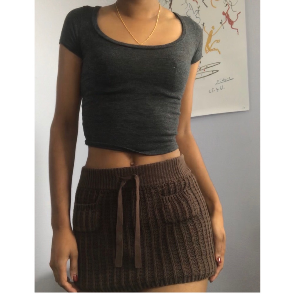 y2k knit brown mini skirt
